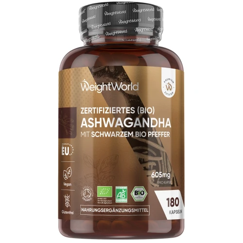 Bio Ashwagandha 505 mg Kapseln (180 Stk) Natürliche Ergänzung für das Wohlbefinden WeightWorld