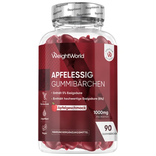 Apfelessig Gummis - 1000mg - 90 Fruchtgummis mit Apfelgeschmack - Hoch nahrhafte Essigsäure 5% - 2 Monate Vorrat