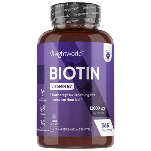 Biotin Tabletten 12.000 µg  365 Vegane Tabletten