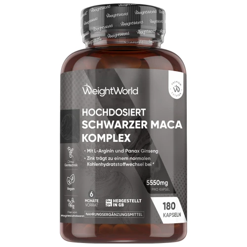 Schwarzer Maca Komplex - 5550 mg - 180 Kapseln- Natürliches Energetisierendes Nahrungsergänzungsmittel