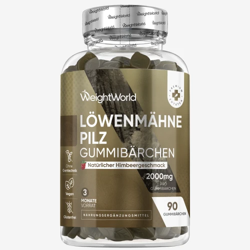Löwenmähne Pilz Gummibärchen 2000 mg  Vegan &amp; Effektiv  3 Monate Vorrat