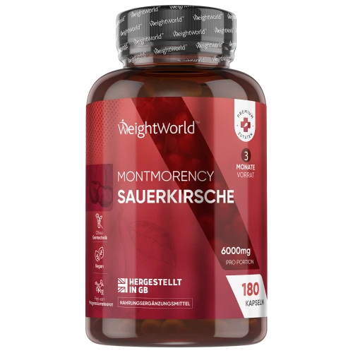 Montmorency Kirsch Kapseln -6000mg - 180 Stk - 6- Monatspackung Natürliche Ergänzung mit Sauerkirschextrakt