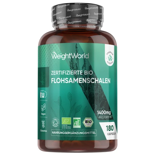 Flohsamenschalen Kapseln, 1400 mg 180 Kapseln - Ballaststoffe für die Verdauung
