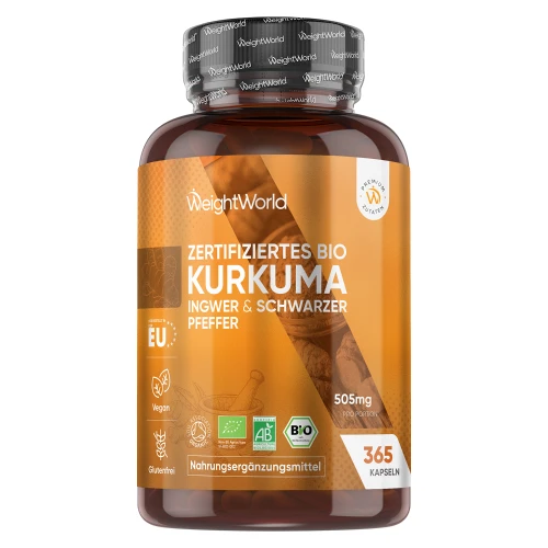 Bio Kurkuma mit Ingwer und schwarzem Pfeffer  365 Kapseln mit 505 mg  Online bestellen