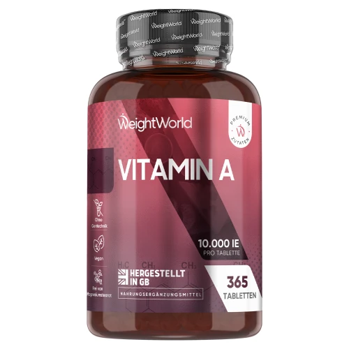 Vitamin A Tabletten - 365 Tabletten à 10.000 IE  - 1 Jahresvorrat - Vegan Friendly - WeightWorld