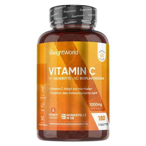 Vitamin C mit Hagebutte und Bioflavonoiden  180 Tabletten mit Ascorbinsäure  Online bestellen