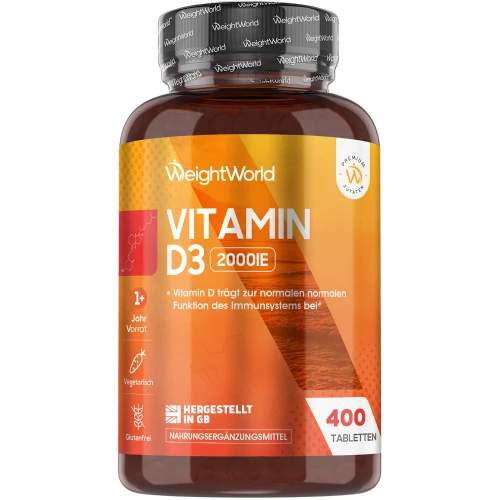 Vitamine D3 Tabletten - 2000 IE - 400 Tabletten - 1 Jahr Vorrat
