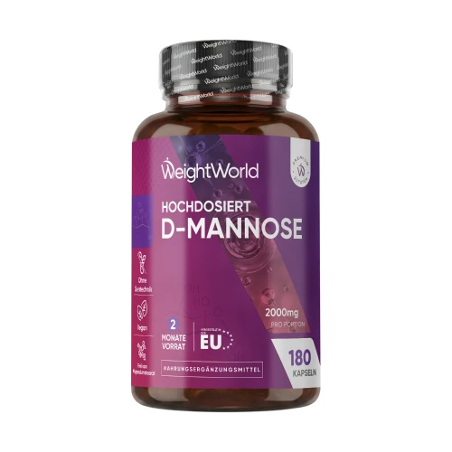 D Mannose Kapseln 2000 mg 180 Kapseln - Natürliche Ergänzung zur Vorbeugung von Harnwegsinfektionen