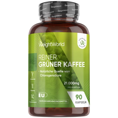 Grüner Kaffee mit Koffein und Chlorogensäure, um Stoffwechseln und Fettverbrennung anzuregen  90 Kapseln mit je 21.000 mg  WeightWorld